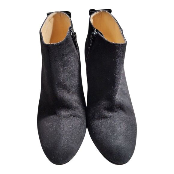 Kate Spade Italy Netta Booties Women Sz 8 Block Heel Black Suede Bow Detail EUC - Picture 2 of 9